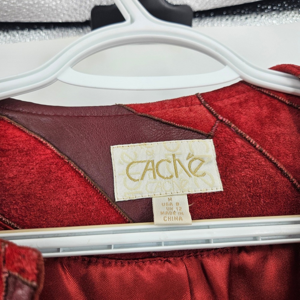 Vintage y2k Cache Patchwork Leather Jacket Red Or… - image 3